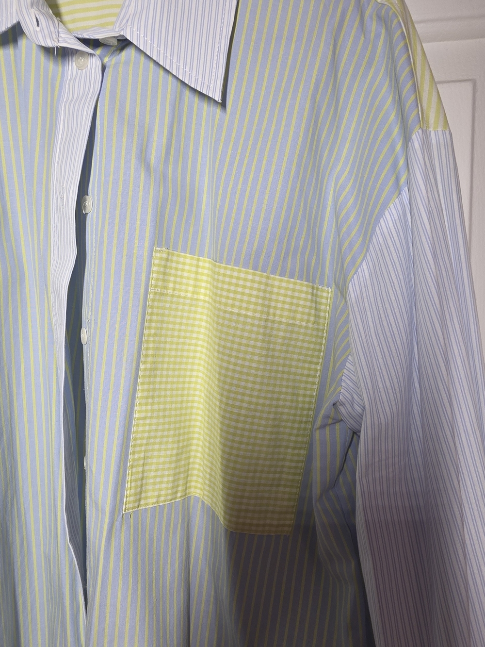 Zara Striped Poplin Shirt Light Blue & Yellow - Picture 5 of 9